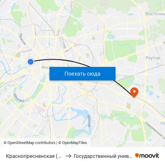 Краснопресненская (Krasnopresnenskaya) to Государственный университет управления map