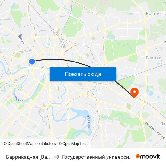 Баррикадная (Barrikadnaya) to Государственный университет управления map