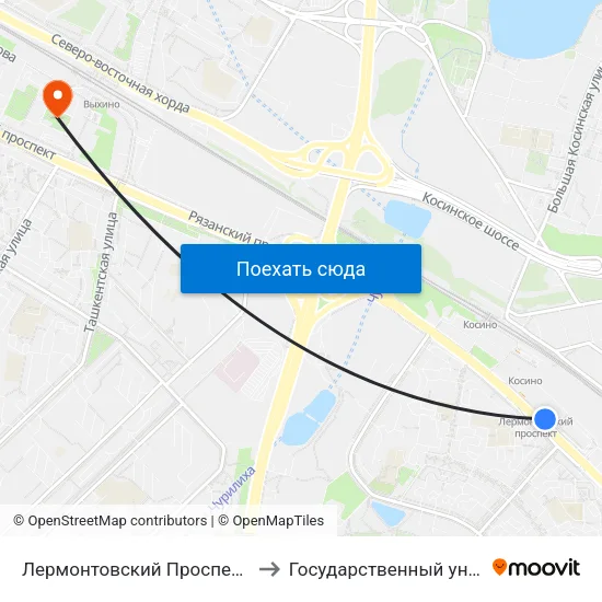Лермонтовский Проспект (Lermontovsky Prospekt) to Государственный университет управления map