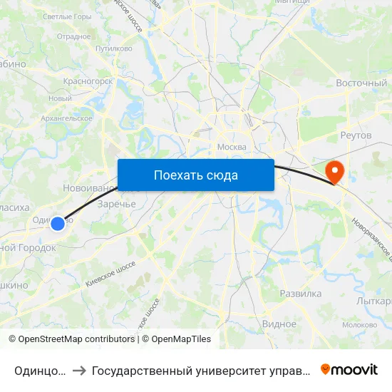 Одинцово to Государственный университет управления map