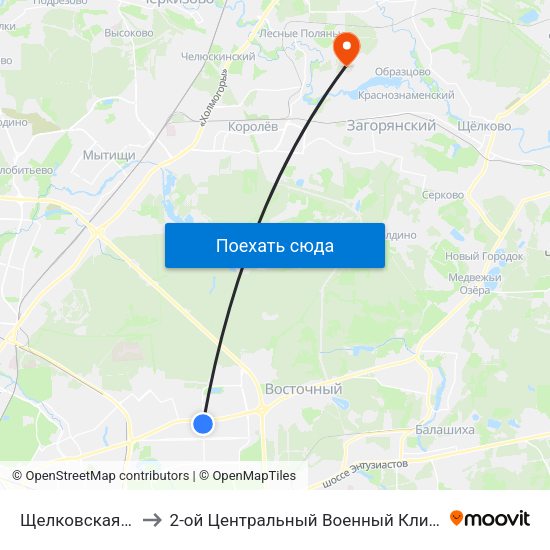 Щелковская (Schelkovskaya) to 2-ой Центральный Военный Клинический Госпиталь им. Мандрыка map