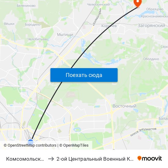 Комсомольская (Komsomolskaya) to 2-ой Центральный Военный Клинический Госпиталь им. Мандрыка map