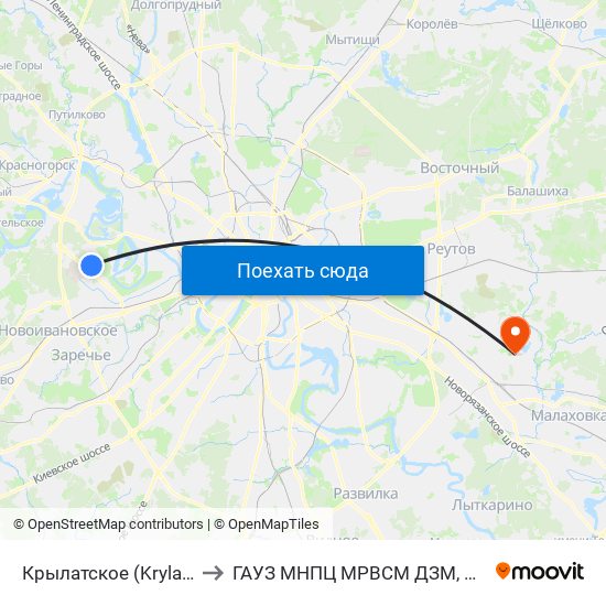 Крылатское (Krylatskoe) to ГАУЗ МНПЦ МРВСМ ДЗМ, Филиал 3 map