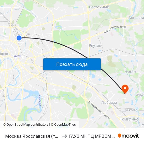 Москва Ярославская (Yaroslavsky Station) to ГАУЗ МНПЦ МРВСМ ДЗМ, Филиал 3 map