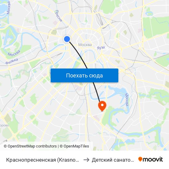 Краснопресненская (Krasnopresnenskaya) to Детский санаторий №56 map
