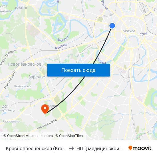 Краснопресненская (Krasnopresnenskaya) to НПЦ медицинской помощи детям map