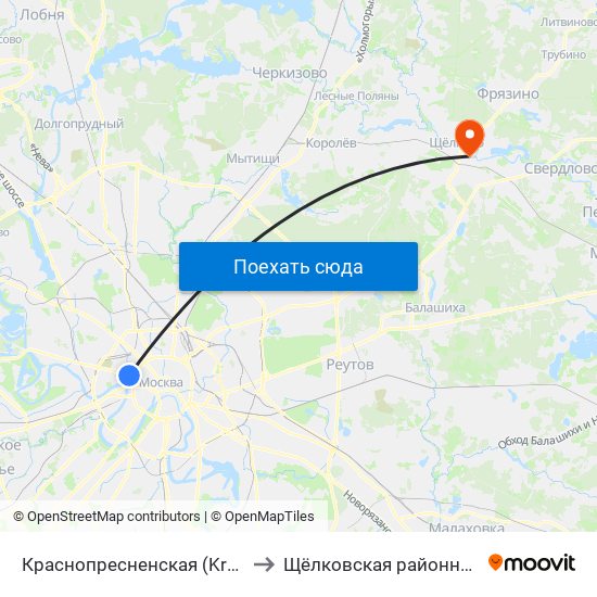 Краснопресненская (Krasnopresnenskaya) to Щёлковская районная больница № 1 map
