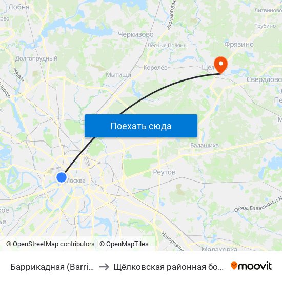 Баррикадная (Barrikadnaya) to Щёлковская районная больница № 1 map