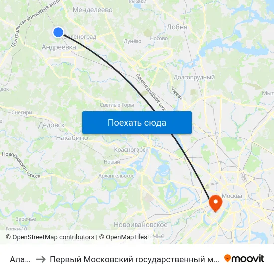 Алабушево to Первый Московский государственный медицинский университет им. И. М. Сеченова map