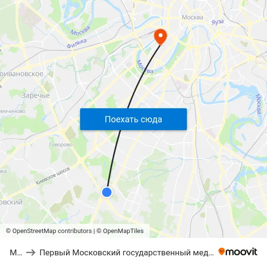 МКАД to Первый Московский государственный медицинский университет им. И. М. Сеченова map