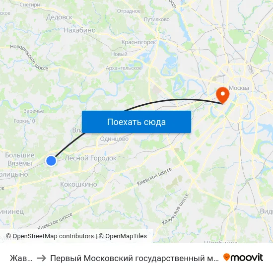 Жаворонки to Первый Московский государственный медицинский университет им. И. М. Сеченова map