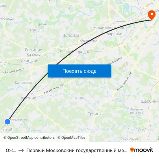 Ожигово to Первый Московский государственный медицинский университет им. И. М. Сеченова map
