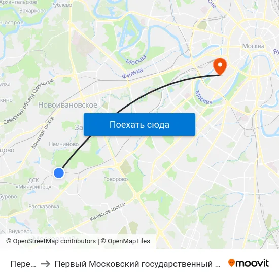Переделкино to Первый Московский государственный медицинский университет им. И. М. Сеченова map