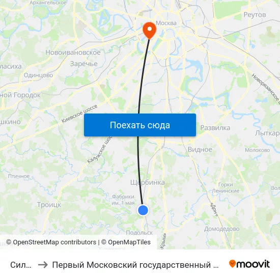 Силикатная to Первый Московский государственный медицинский университет им. И. М. Сеченова map