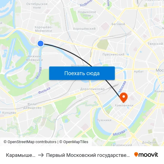 Карамышевская Набережная to Первый Московский государственный медицинский университет им. И. М. Сеченова map