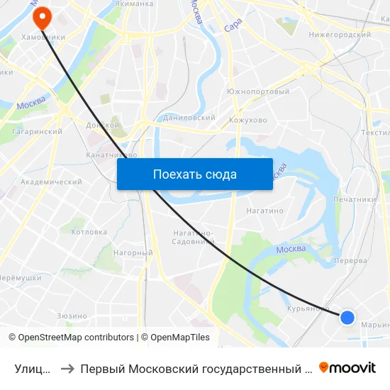 Улица Перерва to Первый Московский государственный медицинский университет им. И. М. Сеченова map