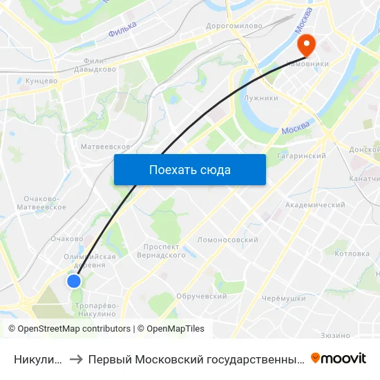 Никулинская Улица to Первый Московский государственный медицинский университет им. И. М. Сеченова map