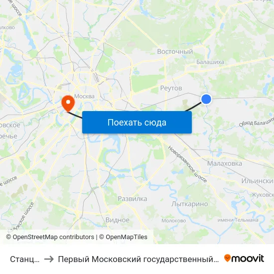 Станция Кучино to Первый Московский государственный медицинский университет им. И. М. Сеченова map