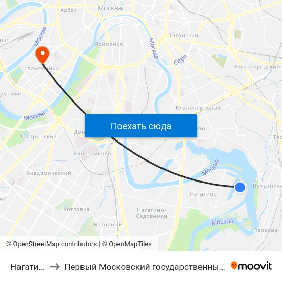 Нагатинский затон to Первый Московский государственный медицинский университет им. И. М. Сеченова map