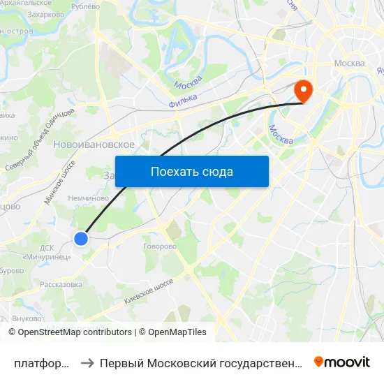 платформа Переделкино to Первый Московский государственный медицинский университет им. И. М. Сеченова map