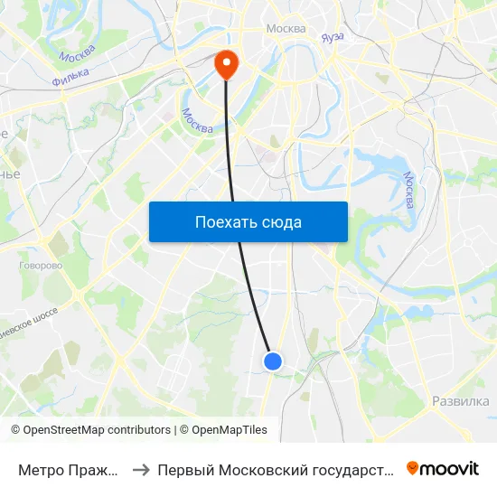 Метро Пражская (Варшавское шоссе) to Первый Московский государственный медицинский университет им. И. М. Сеченова map