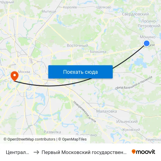 Центральный музей ВВС to Первый Московский государственный медицинский университет им. И. М. Сеченова map