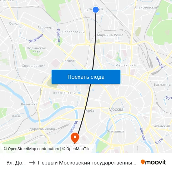 Ул. Добролюбова to Первый Московский государственный медицинский университет им. И. М. Сеченова map