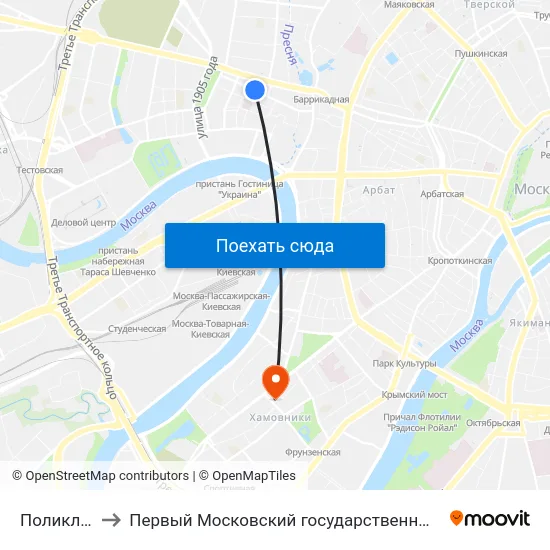 Поликлиника № 220 to Первый Московский государственный медицинский университет им. И. М. Сеченова map