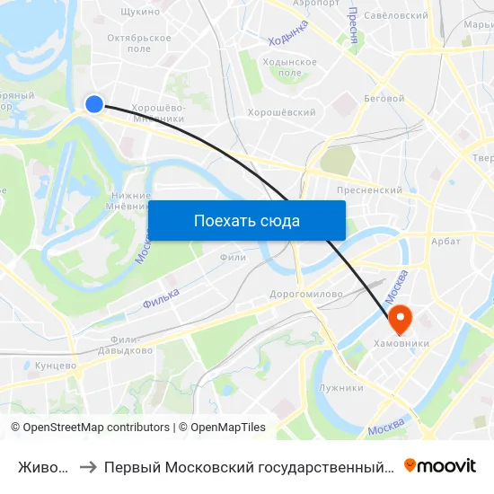 Живописная ул. to Первый Московский государственный медицинский университет им. И. М. Сеченова map