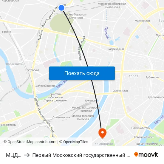 МЦД Беговая to Первый Московский государственный медицинский университет им. И. М. Сеченова map