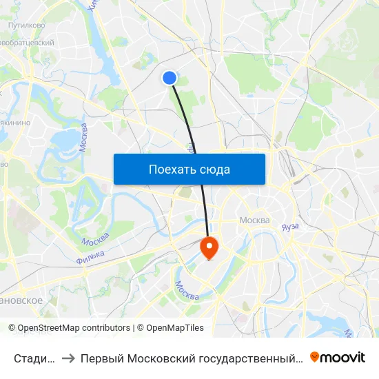 Стадион "Наука" to Первый Московский государственный медицинский университет им. И. М. Сеченова map