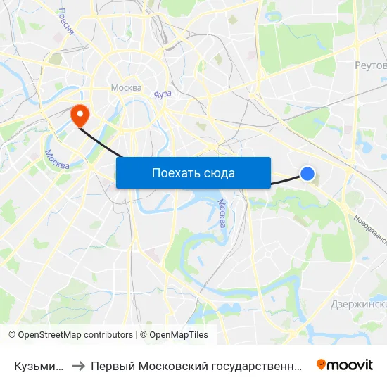 Кузьминское кладб. to Первый Московский государственный медицинский университет им. И. М. Сеченова map