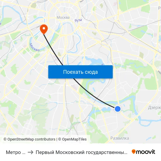 Метро "Борисово" to Первый Московский государственный медицинский университет им. И. М. Сеченова map