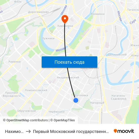 Нахимовский просп. to Первый Московский государственный медицинский университет им. И. М. Сеченова map