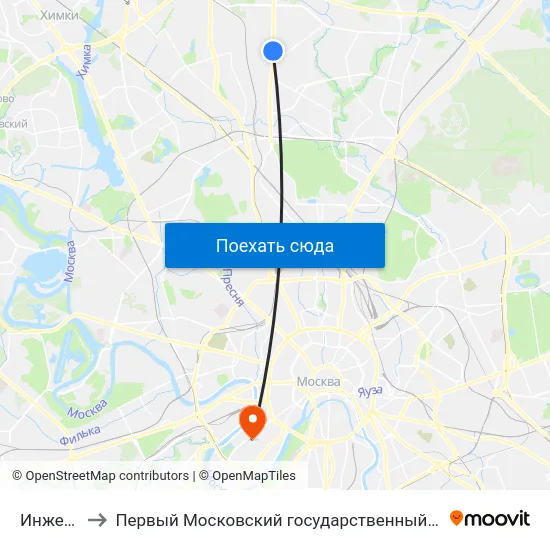 Инженерная ул. to Первый Московский государственный медицинский университет им. И. М. Сеченова map