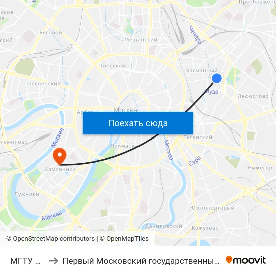 МГТУ им. Баумана to Первый Московский государственный медицинский университет им. И. М. Сеченова map