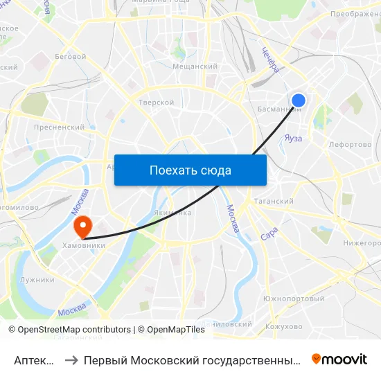 Аптекарский пер. to Первый Московский государственный медицинский университет им. И. М. Сеченова map