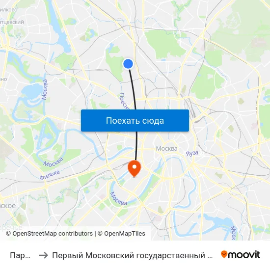 Парк "Дубки" to Первый Московский государственный медицинский университет им. И. М. Сеченова map