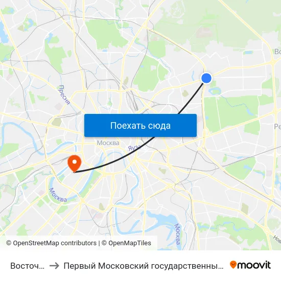 Восточный вокзал to Первый Московский государственный медицинский университет им. И. М. Сеченова map