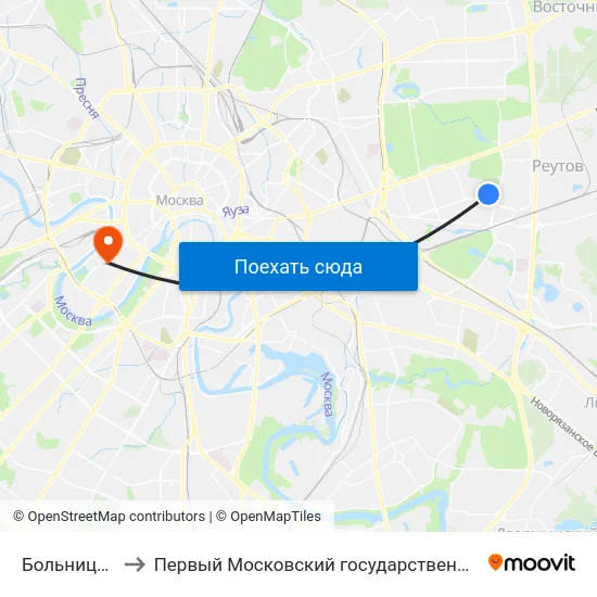 Больница имени Мухина to Первый Московский государственный медицинский университет им. И. М. Сеченова map