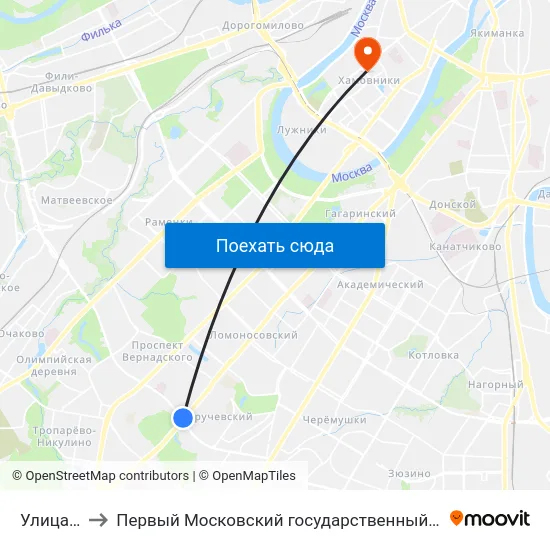 Улица Обручева to Первый Московский государственный медицинский университет им. И. М. Сеченова map