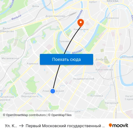 Ул. Крупской to Первый Московский государственный медицинский университет им. И. М. Сеченова map