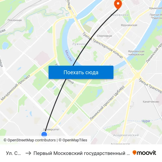 Ул. Строителей to Первый Московский государственный медицинский университет им. И. М. Сеченова map