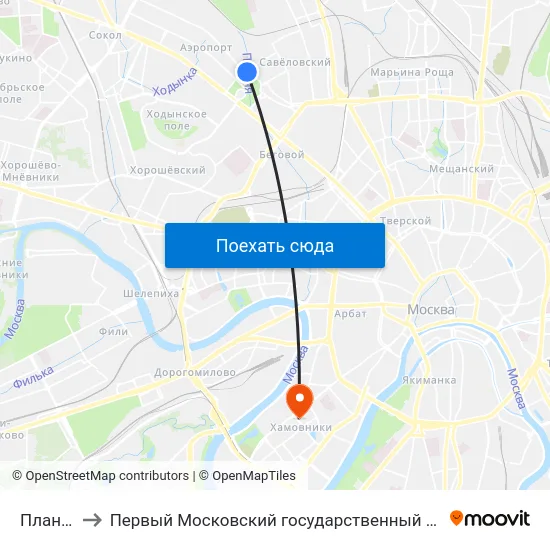 Планетная ул. to Первый Московский государственный медицинский университет им. И. М. Сеченова map