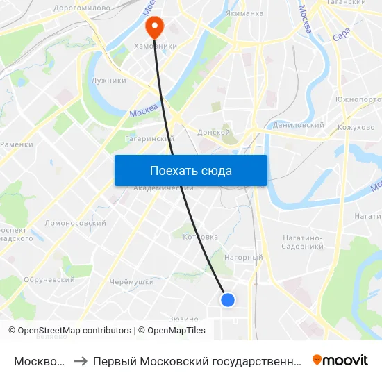 Москворецкий рынок to Первый Московский государственный медицинский университет им. И. М. Сеченова map