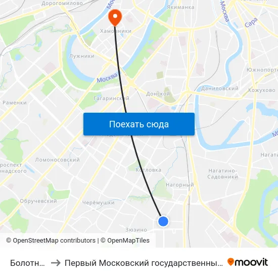 Болотниковская ул. to Первый Московский государственный медицинский университет им. И. М. Сеченова map