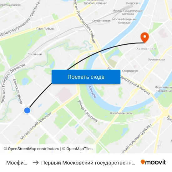 Мосфильмовская ул. to Первый Московский государственный медицинский университет им. И. М. Сеченова map