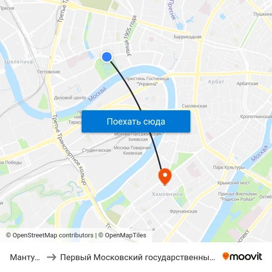 Мантулинская ул. to Первый Московский государственный медицинский университет им. И. М. Сеченова map