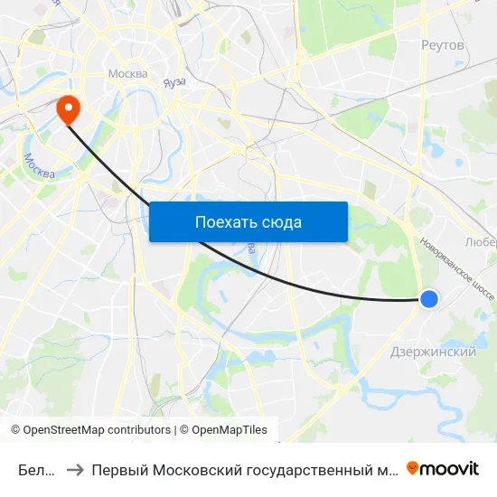 Белая Дача to Первый Московский государственный медицинский университет им. И. М. Сеченова map