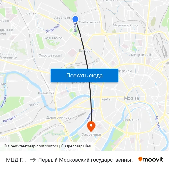 МЦД Гражданская to Первый Московский государственный медицинский университет им. И. М. Сеченова map